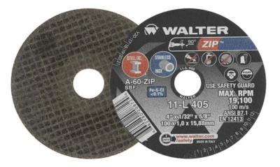 Walter 11L405 Zip Cut-Off Wheel A60 4" X 1/32" X 5/8" Max. RPM 19100 (Qty. 25) - Image 1 of 4
