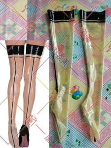 065 Transparent Latex Stockings With Black Trim Rubber Long high stockings - Picture 1 of 3