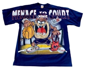 Taz Looney Tunes Menace To The Court All Over Print 1997 Tshirt Mens XL - Picture 1 of 7