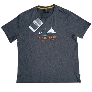 Finisterre Organic T-shirt Cornwall Print Grey 'Tri-Colour Headland' Men’s XXL - Picture 1 of 14