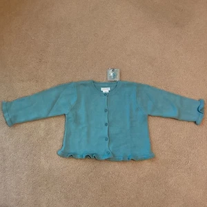 NEU MIT ETIKETT GYMBOREE 3T CARDIGAN PULLOVER, VINTAGE 1999, AQUA, RÜSCHENSAUM/MANSCHETTEN - Bild 1 von 3