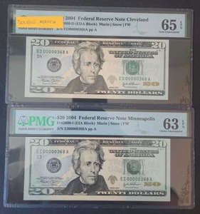 Two Matched 2004 $20 FRN Serial Numbers: 00000368 - Picture 1 of 6