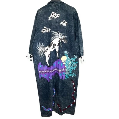 Abrigo plumero vaquero vintage pintado a mano XL caballo arte suroeste lavado ácido años 80 Foto 1 de 4