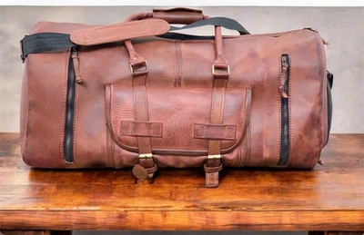 Bolsa de viagem de couro Weekender com compartimento para sapatos para academia e viagem noturna - Imagem 1 de 4
