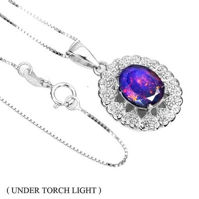 Collana in argento sterling 925 ovale opale nero 9x7 mm topazio gemma gioielli - Immagine 1 di 4