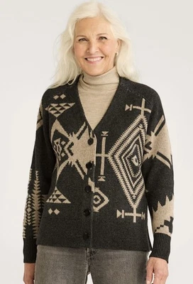 Pendleton Aztec Mixed Graphic Lambswool Cardigan Black Taupe Size Large - Image 1 of 4