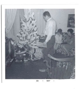 Vintage Vernacular Snapshot 1969 White Tinsel Christmas Tree Presents 1960's - Picture 1 of 1