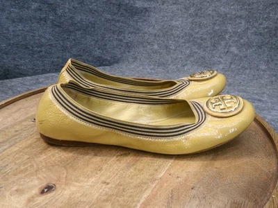 Tory Burch Caroline charol elástico medallón planos talla 9,5 M dorado tostado Foto 1 de 4