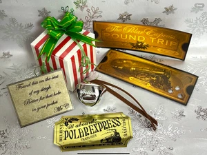 Polar Express Style Jingle Schlittenglocke Zugticket Weihnachten Geschenk Streifen Box - Bild 1 von 15