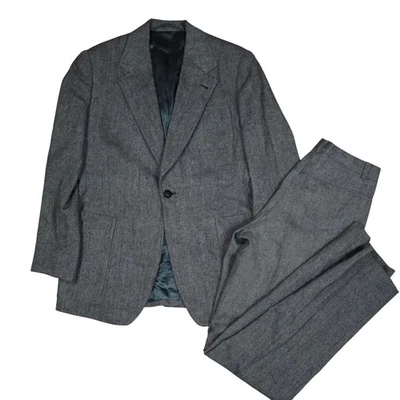 复古 2 件套羊毛套装单通风夹克裤子衬里棕色黑色男式 48R — 第 1/4 张图片