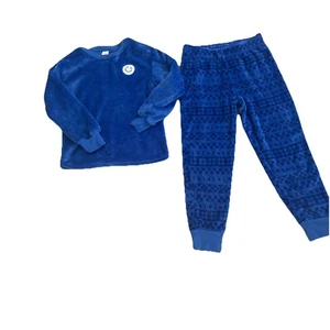 Cat & Jack Boys Happy Smile Fair Isle Fleece Pajama Set Large 10/12 Blue - Picture 1 of 18