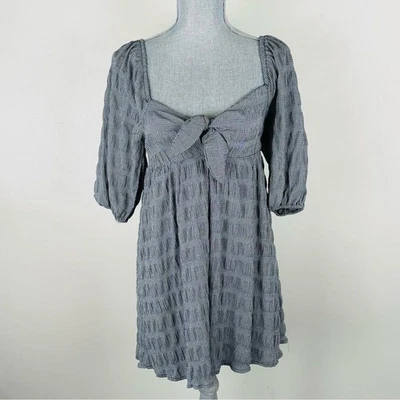 全新带标签 Forever 21 黑色白色格子娃娃连衣裙 S 码领带前袖口 — 第 1/4 张图片