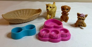Barbie & Similar Doll Pet Accessories - 3 Dogs, Basket, Food Bowl, More - Picture 1 of 2
