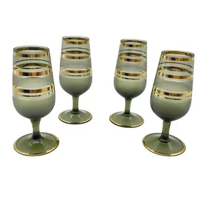 MCM Frosted Grey & Gold cordial Sherry Glasses VTG glassware 70s Bohemian - Picture 1 of 8
