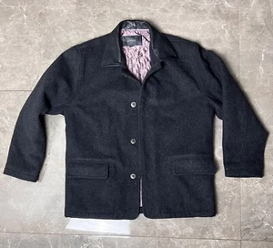 Vintage Territoire Redskins Wool Blend Coat Mens Sz M Leather Collar Detail - Picture 1 of 13