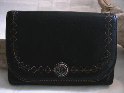 Cole Haan Black Leather Brown Stitching Medium Clutch Wallet Silver Trim NICE!! - Image 1 of 4