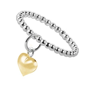 Cute Gold Vermeil Dangle Heart Eternity Bead Ball Sterling Silver Ring-6 - Picture 1 of 5