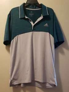 Adidas Polo L Golf Shirt Mens Short Sleeve Collared Casual Green Striped White - Picture 1 of 3