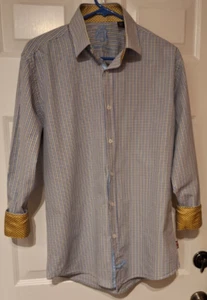 English Laundry Blue Plaid Check Flip Cuffs L/S  Mens Dress Shirt 15.5-32/33 - Picture 1 of 11