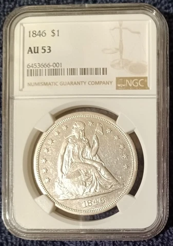 1846 Seated Liberty dollar, NGC AU53, brilliant specimen Cover