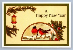 Postkarte Vintage Reproduktion Nachdruck Feiertag Feier Neujahr Vögel 4x6 - Bild 1 von 2
