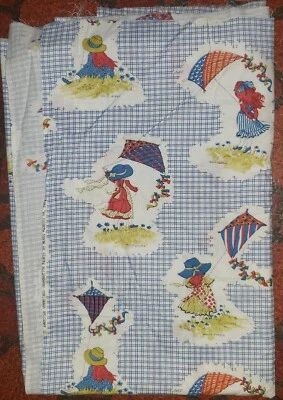 Holly Hobbie Flying Kite Cotton Manes Fabric AMG 46" x 70" ~ 2 YD Rare Vintage  - Image 1 of 4
