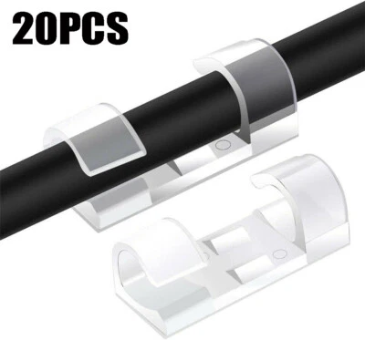 20pcs Cable Cord Clips SelfAdhesive Wire Clamp Table Wall Tidy Holder Organizer! - Image 1 of 4