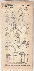 SEWING PATTERN 1950s BESTWAY PINAFORE & DRESS NECK OPTIONS, BLOUSE 1309 40" M7 - Picture 1 of 2