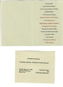 ATHENS, GA- UNIVERSITY OF GEORGIA INVITATION TO INAUGURATION 1968 FRED DAVISON - Picture 1 of 2