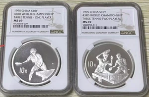 NGC MS69 China 1995 The 43rd World Championship Table Tennis Silver Coin 2×1oz - Picture 1 of 3