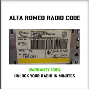 ALFA RADIO CODES FIAT LANCIA UNLOCK STEREO BOSCH BLAUPUNKT DAIICHI 8 PIN SERVICE - Bild 1 von 6