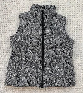 Talbots Petite Down Filled Puffer Vest Paisley Waterproof Black & White Sz MP - Picture 1 of 4