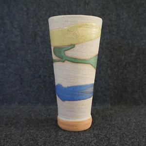 Art Pottery Vase Abstract Yellow Green Blue Swirls Handmade *READ - Picture 1 of 15