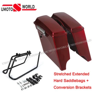 5" Stretched Extended Hard Saddlebags Bags W/ Conversion Brackets For 08-17 Dyna - Picture 1 of 16