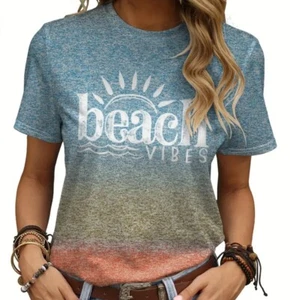 Women’s Beach Vibes Print Tshirt. Sz XL. Lightweight And Cool! - Picture 1 of 5