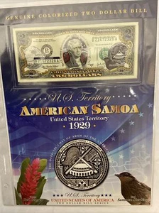 Genuine Colorized $2 Dollar Bill The State of American Samoa - Picture 1 of 1