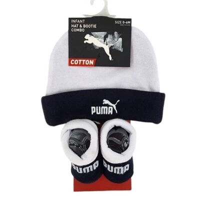 Nuevo con etiquetas Combo Sombrero y Botín de Algodón Infantil Puma Blanco Azul Bebé Talla 0-6M Foto 1 de 4