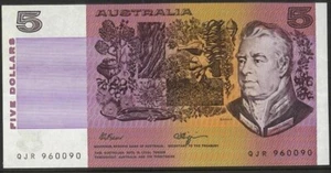 1990 Australia Mint Last Prefix $5 QJR960090 Fraser Higgins Banknote issue r212L - Picture 1 of 2