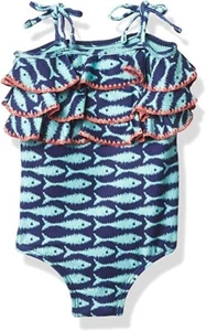 OndadeMar Girls' BABY Structured Printed Ruffles Swimsuit  Size 18B  - Picture 1 of 3