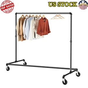 Rolling Clothes Rack Z Base Industrial Pipe Garment Rack w/ Wheels Heavy Duty US - Picture 1 of 7