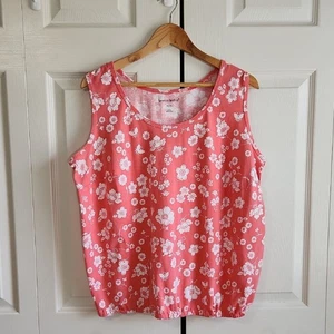 Top sin mangas floral coral Woman Within talla LG cintura elástica colorida - Imagen 1 de 7