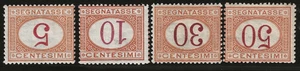 1890 Regno d'Italia - Segnatasse 5, 10, 30 e 50 c. cifre capovolte MH* - Picture 1 of 1