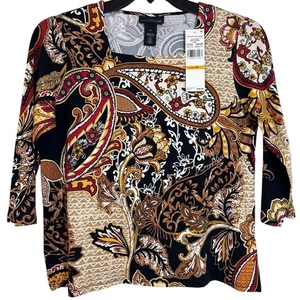 Neu mit Etikett Alfred Dunner Petite Small Oberteil Paisley Herbst Blumenmuster 3/4-Ärmel U-Boot-Ausschnitt - Bild 1 von 4