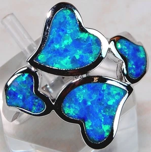 Heart Australian Opal Inlay 925 Solid Sterling Silver Ring Jewelry Sz 8 BP6 - Picture 1 of 2