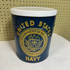 Canasta de basura vintage de la Marina de los Estados Unidos lata con tapa militar Bertels de EE. UU. - Imagen 1 de 8