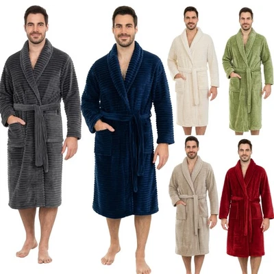 ADORE HOME Fleece Dressing Gown Sherpa Lined Bathrobe Extra Warm Mens Thick Ribbed Robe