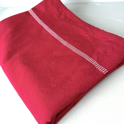 White Pine Large Tablecloth Red with White Trim Farmhouse Boho Cotton 97x56" - Image 1 of 4