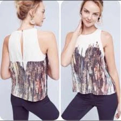 Anthropologie Floreat Print With Sequin Sleeveless Top 10 Foto 1 de 4