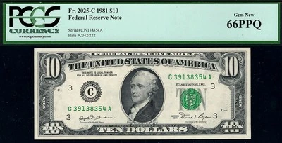 1981 $5 Philadelphia Federal Reserve Note FRN • 2025-C • PCGS 66 EPQ - Image 1 of 2