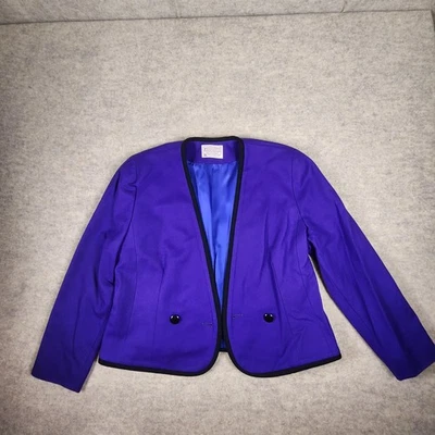Blazer corto vintage Pendleton talla 4‎ 100 % lana virgen púrpura con ribete negro Foto 1 de 4